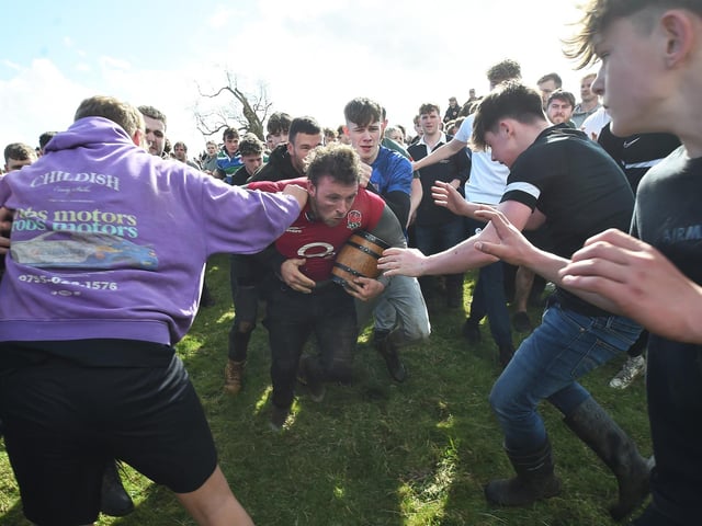 Action during this year's Bottle Kicking.