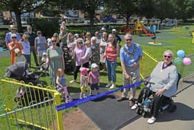 Lutterworth mayor John Jones opens the Platinum Jubilee Park with help from consort Sheila Jones Photo by: ANDREW CARPENTER