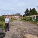 MP Neil O'Brien next to the derelict garages