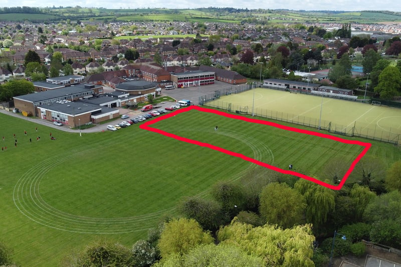 The site of sports hall is marked before the building work began.