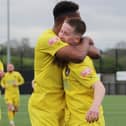 Luca Miller is congratulated after scoring his goal in Saturday's 5-0 win over AFC Quorn (Picture: Phil Passingham)