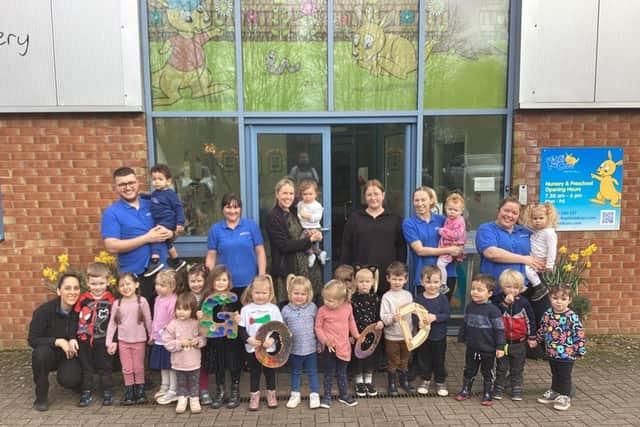 The children and team at Kiddi Caru Day Nursery &amp; Preschool in Market Harborough celebrating their ‘