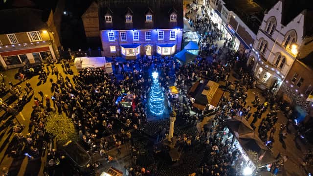 Busy scenes during the Christmas tree lights switch on.