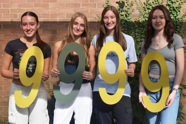 Students at Lutterworth High School celebrate their excellent results.