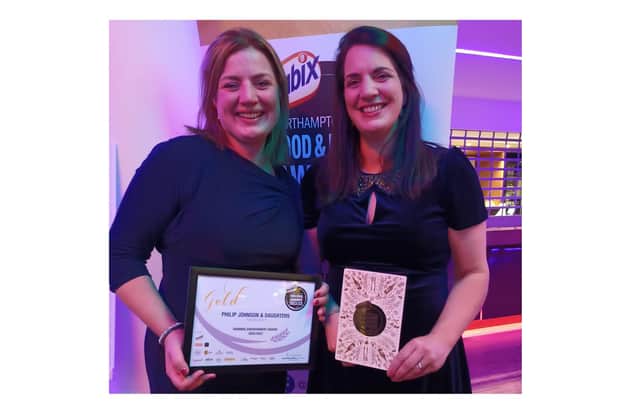Abigail and Fay of Rectory Farm with their Farming Environment Award at the Northamptonshire Food and Drink Awards