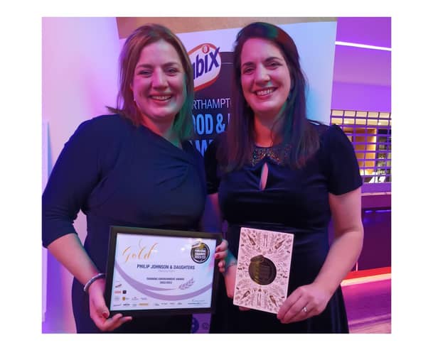 Abigail and Fay of Rectory Farm with their Farming Environment Award at the Northamptonshire Food and Drink Awards