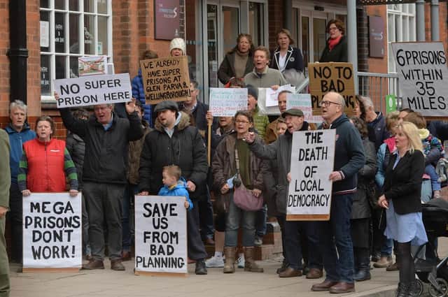Protesters outside the planning meeting where the superjail plans were rejected.