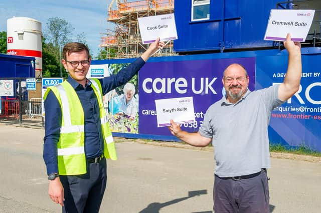 Joshua Jones (Care UK Development project manager) and Richard Stacey outside the Oat Hill Mews Site.