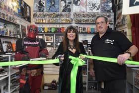 Deadpool and Bond girl Caroline Munro cut the ribbon for Vinyl CultureCo with owner Peter Williams.