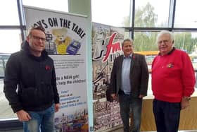 HFm’s Nick Shaw with Cllr Phil King and Bill Bowley from Toys On The Table at Harborough Market