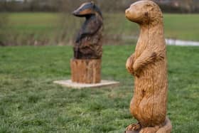 Two of the woodland creature sculptures at Farndon Fields