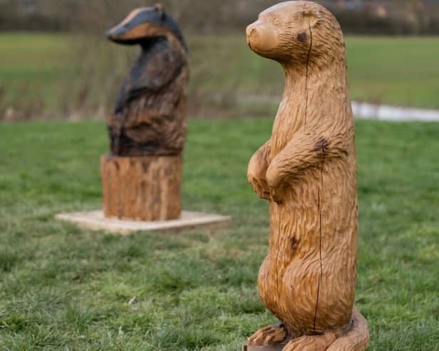 Two of the woodland creature sculptures at Farndon Fields