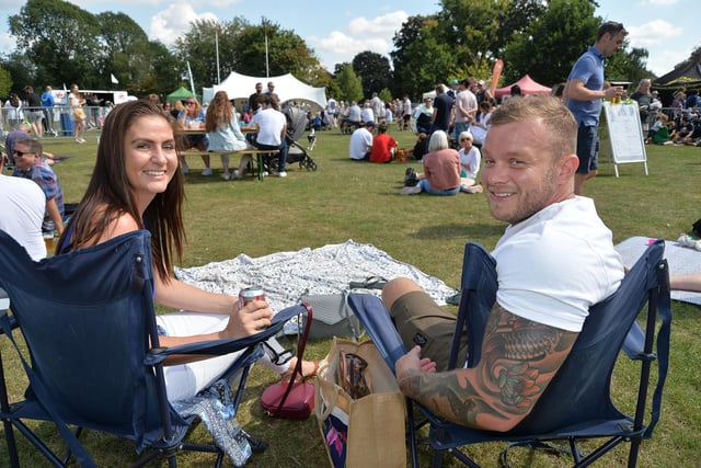 Relaxing...Naomi Jones and Scott Checkland during the Food and Drink Festival at Welland Park during the Bank Holiday weekend.