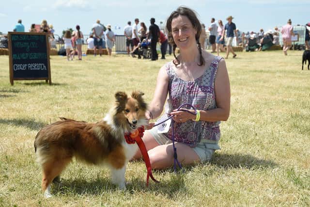 Jo Hodgson with Sugar who gained 1st prize for Best Mover and 1st prize Best Puppy at Blaston Show.