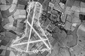 Aerial photograph of RAF Husbands Bosworth taken during the airfield's construction