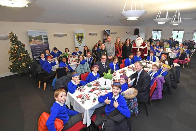 Over 200 youngsters from St Joseph Catholic school enjoyed a festive lunch at Harborough Town Football Club.