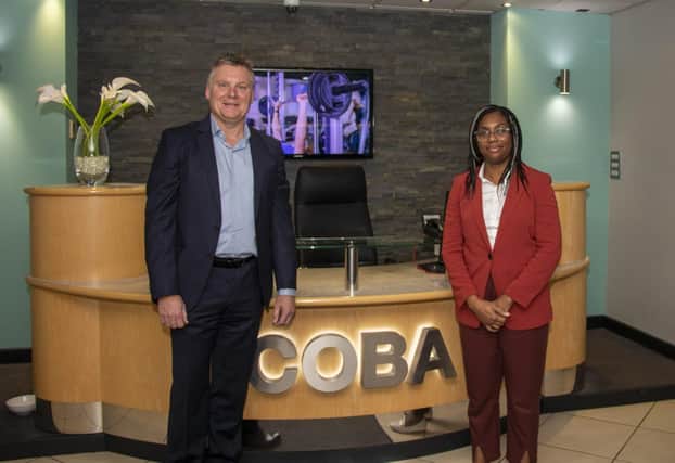 Kemi Badenoch MP, Secretary of State for International Trade, with CEO of COBA Group Mark Cooke at COBA HQ