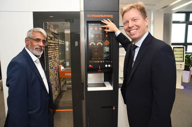Amrik Tahim of Avonnex with Prince Alexander Von Liechtenstein during the product launch in Market Harborough.