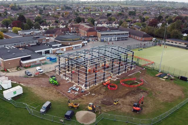 Taking shape...Welland Park Academy Sports Hall steel framework completed this week. Picture Andrew Carpenter