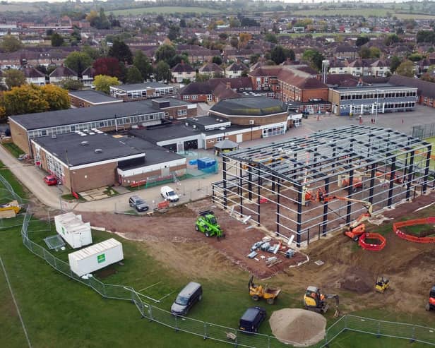 Taking shape...Welland Park Academy Sports Hall steel framework completed this week. Picture Andrew Carpenter