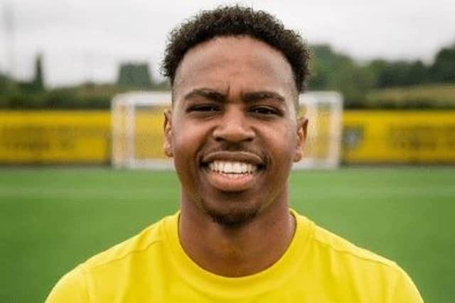 Tendai Daire scored a hat-trick for Harborough Town in a 4-0 win at AFC Rushden & Diamonds on Boxing Day (Picture courtesy of harboroughtownfc.org)