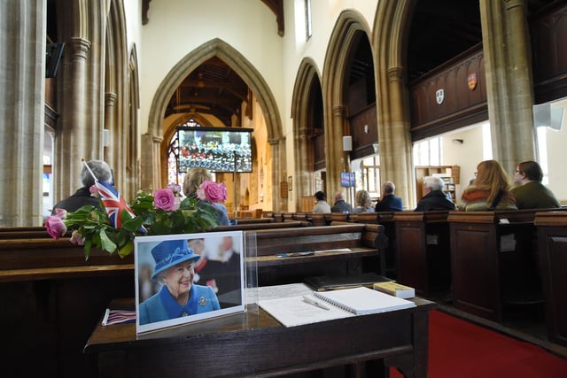 The screening of HM The Queen's funeral at St Dionysius church in Market Harborough.
