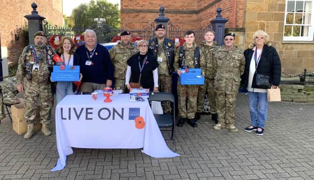 Market Harborough Poppy Appeal Launch on the Square with help from Oadby and Wigston Support Group.