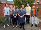 Jill's family with volunteers inside the garden. Picture: LEICESTERSHIRE PARTNERSHIP NHS TRUST