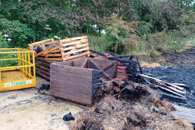 Northamptonshire Police today said that about 400 empty wooden potato boxes and a stack of vegetable plants were “deliberately set on fire” in the criminal assault.