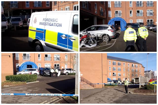 A man has been arrested after a large scale police raid at a flat in Market Harborough. Photos by Harborough FM.
