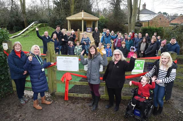 Front - Councillor Jo Asher opens the Robert Monk's Foxton Charity Children's Play Park Renovation.
PICTURE: ANDREW CARPENTER