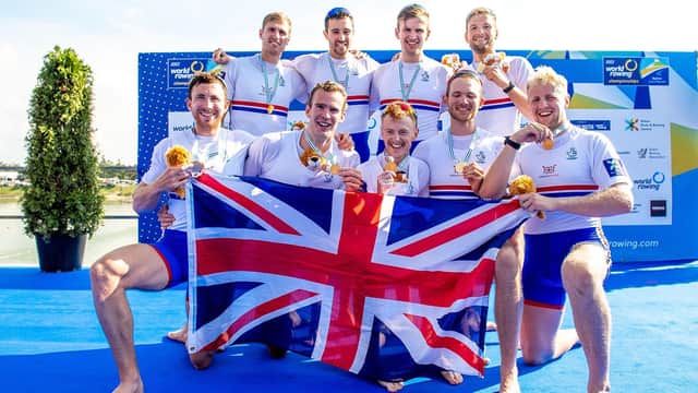 Lutterworth's David Bewicke-Copley helped Great Britain win the men's eight at the World Rowing Championships. Picture by Benedict Tufnell/British Rowing