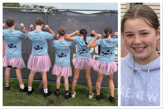 Left: Maddie's friends Finlay, Rhys, Henli, Sophia and Mae took part in a Tough Mudder. Right: Maddie Burnham.