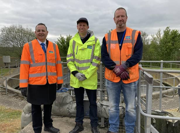 Alberto Costa MP with Peter Vale and Mark Blakeley of Severn Trent at Lutterworth Treatment Plant