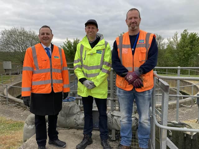 Alberto Costa MP with Peter Vale and Mark Blakeley of Severn Trent at Lutterworth Treatment Plant