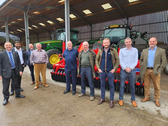 Alberto Costa MP with local farmer Nick Lane (fourth from right) alongside other farmers and representatives from the NFU. Image submitted.