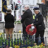 Pat Middleton on behalf of the WRENS during the wreath laying on VE Day.
PICTURE: ANDREW CARPENTER