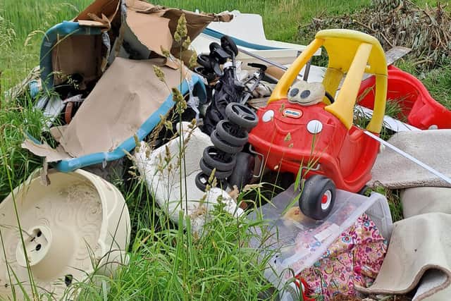 Children's toys, pushchairs and DIY kit are among the latest items dumped at the Harborough fly-tipping hotspot.