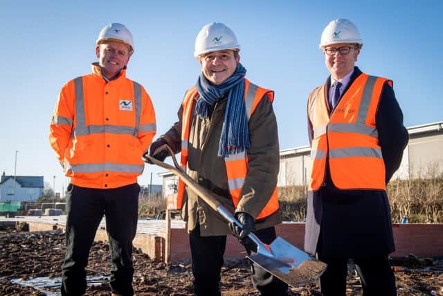 Alberto Costa MP flanked by Matt Moore (left) and Joe Reeves (right) at the ground-breaking ceremony