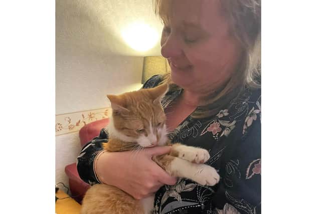 Lynda Sharpe has been reunited with her beloved pet kitten – two months after he’s believed to have been stolen.