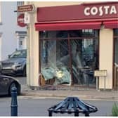 The BMW crashed into Costa in Church Street just before 6am this morning (Wednesday).