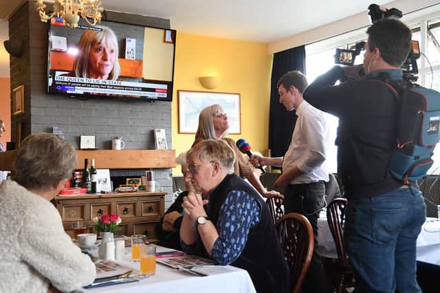 Marion Lewis OBE interviewed by GB TV during the friendship lunch sharing memories of HM The Queen at the Royalist pub.PICTURE: ANDREW CARPENTER