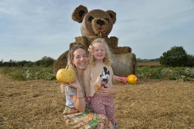 Abby Towl and daughter Maeva three during the Farndon Fields farm shop pumpkin festival.