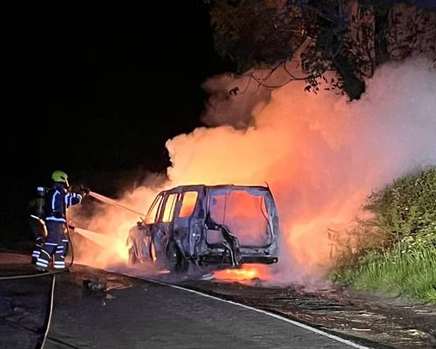 The vehicle was fully ablaze.