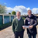 MP Neil O'Brien meeting Steve Eaves from Platform Housing Group at the derelict garage site.