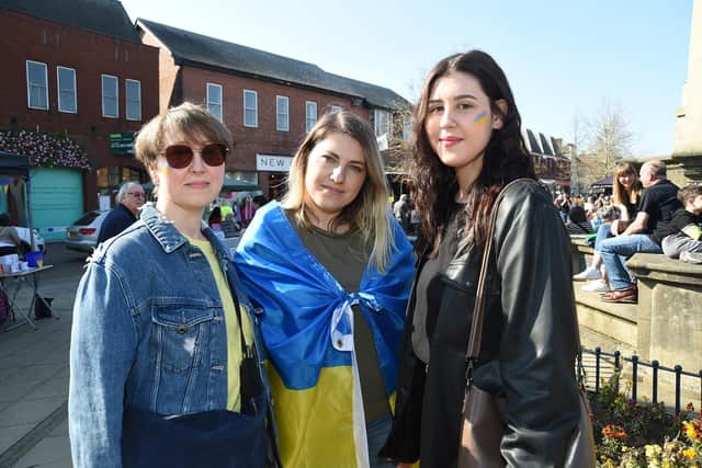 Valeria, with Natalya Mcternan and Julia Guler, has arrived in Market Harborough after escaping from Ukraine.
PICTURE: ANDREW CARPENTER