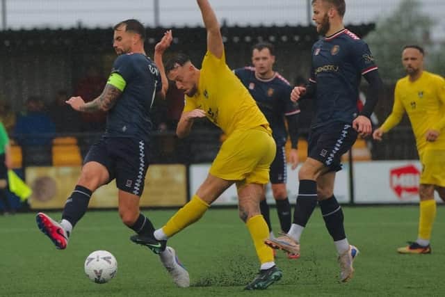 Action from Harborough Town's 1-1 draw with Worksop (Picture: RB Media)