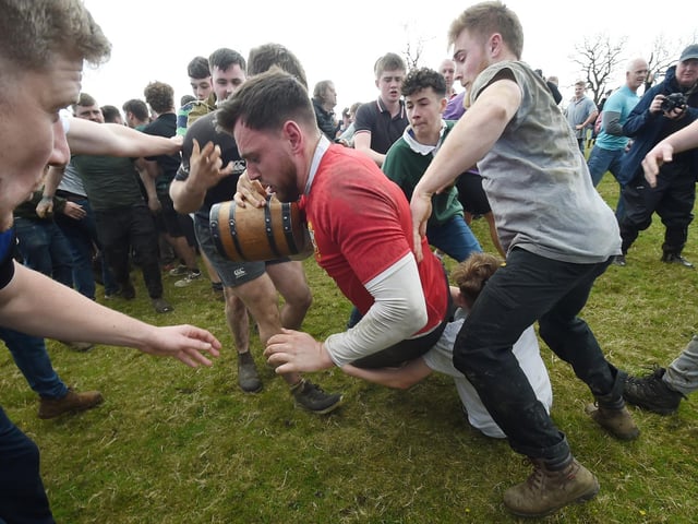 Action during this year's Bottle Kicking.