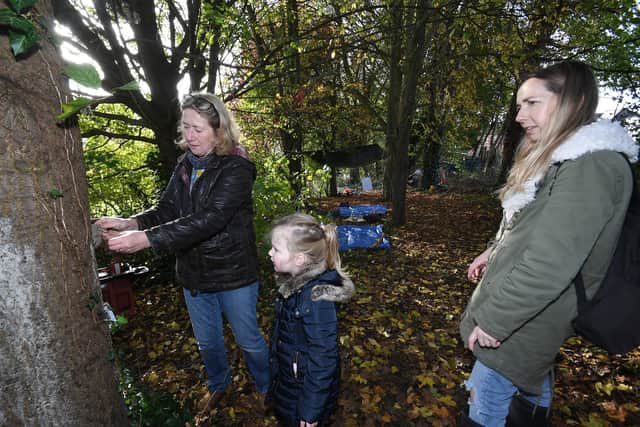 Alison Amphlett Forest School teacher with Maeva Towl and Abby Towl during the Forest School open day.
PICTURE: ANDREW CARPENTER