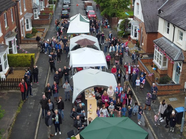 Residents on Gardiner Street in Market Harborough during their Platinum Jubilee celebrations on Sunday.